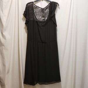 Torrid Black Dress with matching Belt Lace Overlay Lined Flutter S/S 6 6X New